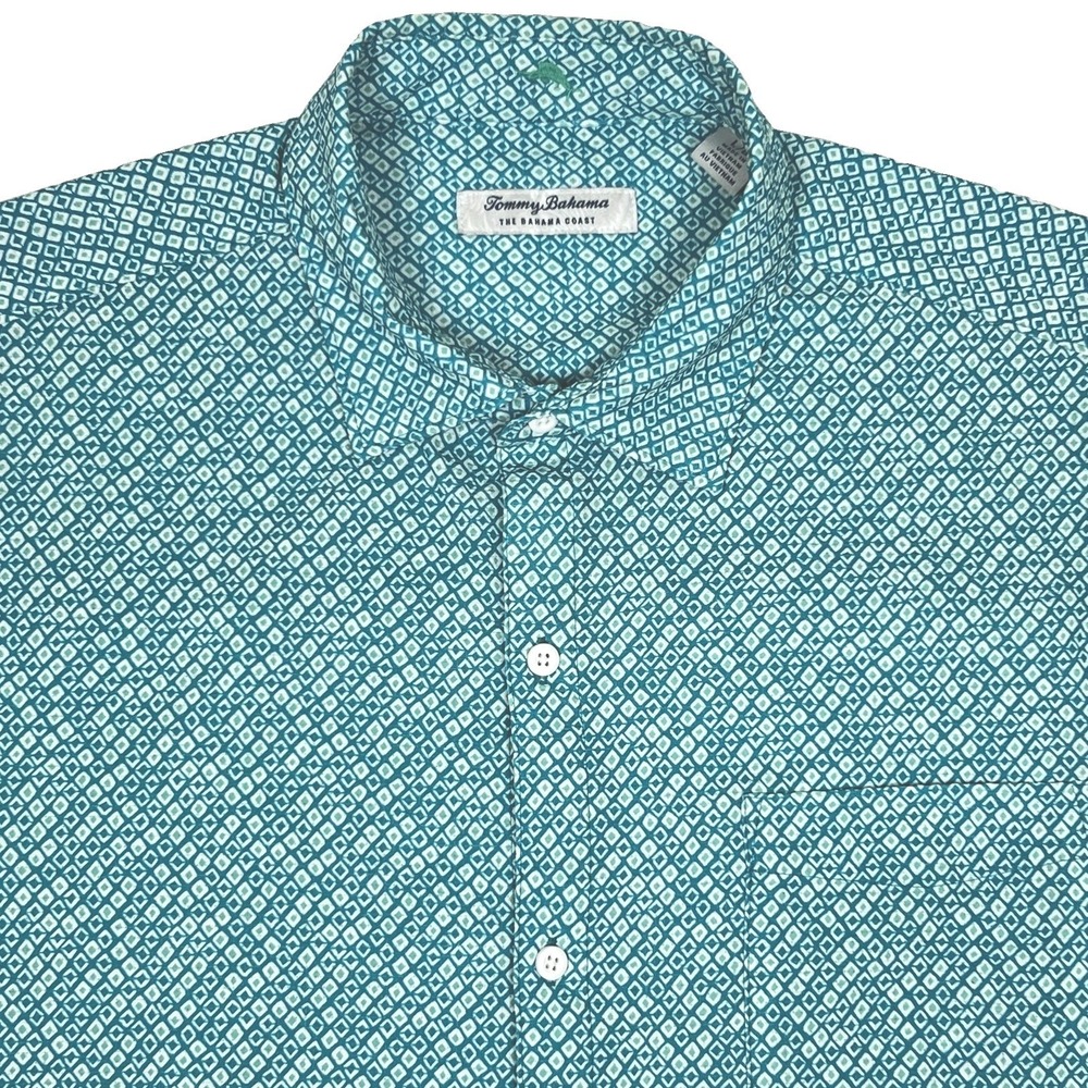 Tommy Bahama The Bahama Coast Shirt Mens L Blue Island Zone Button Up Geometric